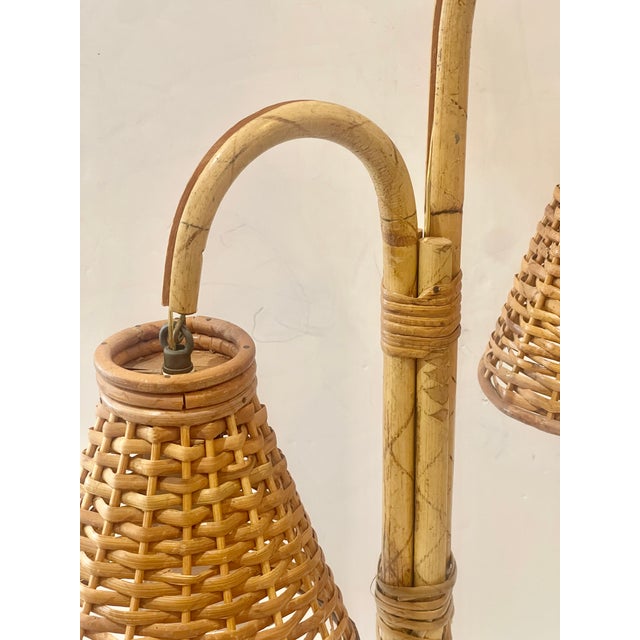 French Bamboo & Rattan Double Light Table Lamp For Sale In West Palm - Image 6 of 16