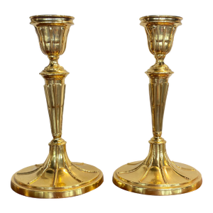 Mid 20th Century Pair of Polished Mottahedeh Brass Candlesticks