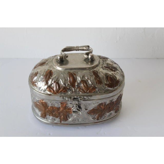 Vintage Turkish Metalwork Anton Handbag With Built in Handle Footed For Sale - Image 9 of 10