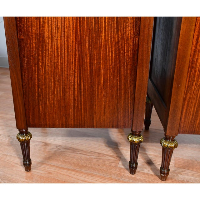 1900 Pair Antique French Louis XVI Walnut & Satinwood Marble Top Lingerie Stands For Sale - Image 9 of 12