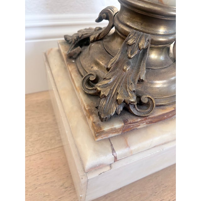 Neoclassical Antique Neoclassical Onyx Pedestal With Ornate Acanthus Metal Mounts For Sale - Image 3 of 12