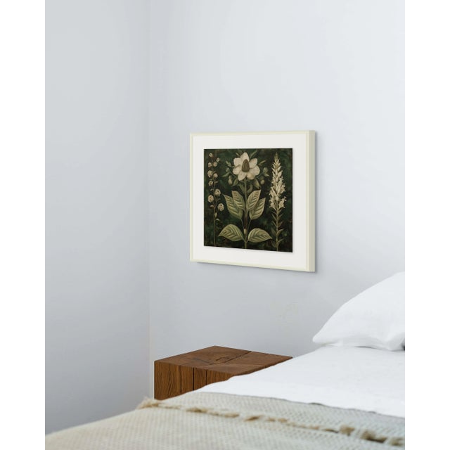 2020s 18" X 18" Original Botanical Fine Art Print - Dark Green Grisaille For Sale - Image 5 of 5
