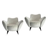 Perla Lounge Chairs in White Fabric by Guglielmo Veronesi, Italy, 1950s, Set of 2 For Sale