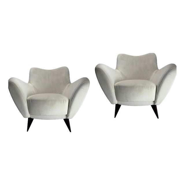 Perla Lounge Chairs in White Fabric by Guglielmo Veronesi, Italy, 1950s, Set of 2 For Sale