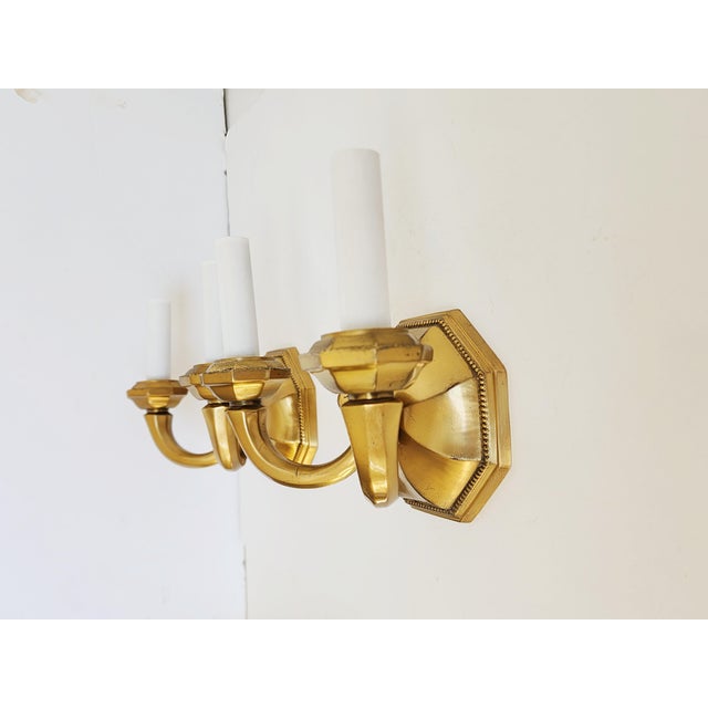 1930s Early 20th Century Georgian Cast Brass Wall Sconces-a Pair For Sale - Image 5 of 12