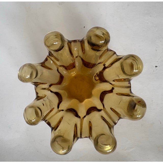 Mid-Century Modern Vintage Murano Style Amber Art Glass Sculptural Catchall Bowl For Sale - Image 3 of 7