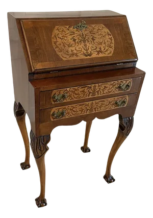 Antique Burr Walnut Marquetry Inlaid Bureau