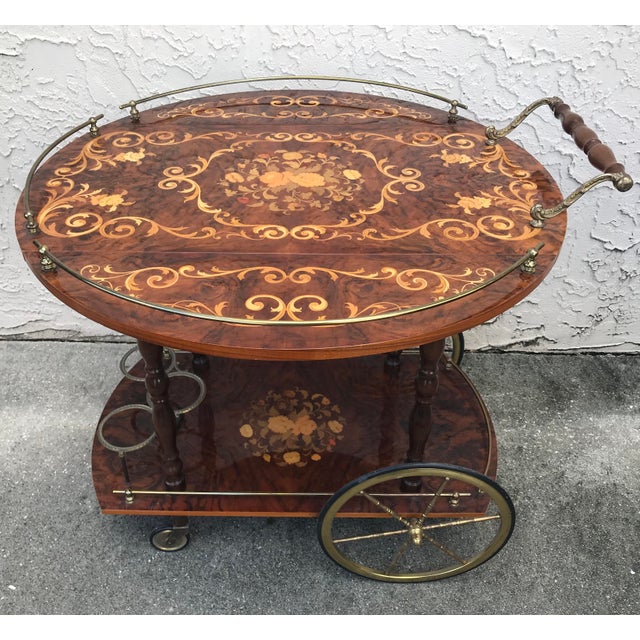 Vintage Italian Marquetry Inlaid Brass & Wood Tea & Bar Cart Chairish