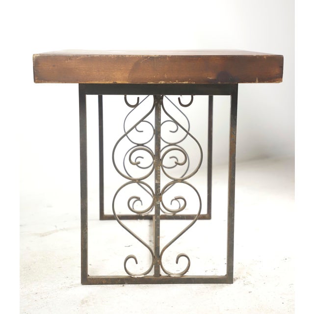 Reclaimed Pine Wood Antique Wrought Iron Side Table For Sale - Image 4 of 10