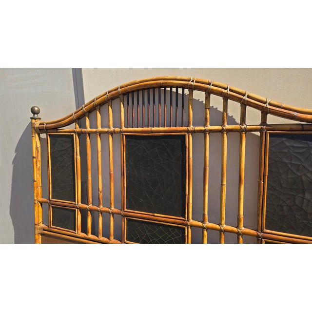 Vintage Baker Furniture Bamboo Coastal King Bed Frame Headboard Black Lacquer For Sale In Los Angeles - Image 6 of 17