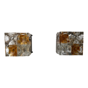 1970s Glass Cube Square Metal Sconces by Poliarte - a Pair
