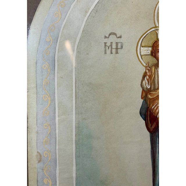 Vintage Russian Preliminary Church Icon Gouache Acrylic Religious Painting Art For Sale - Image 9 of 13