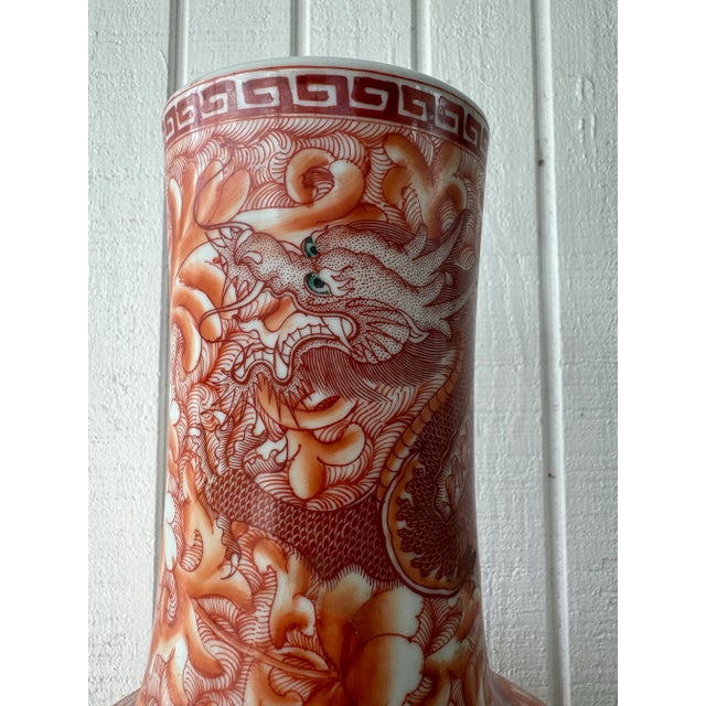 Chinese Pair of Oversized Green Eyed Red Dragon Five Fingered Claws Chinese Vases For Sale - Image 3 of 10