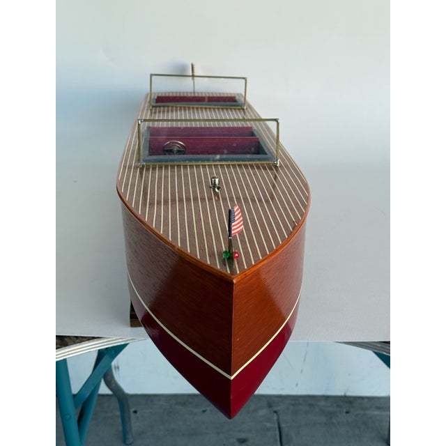 Tan 1970's Handcrafted Oversized Model Wood Boat For Sale - Image 8 of 10