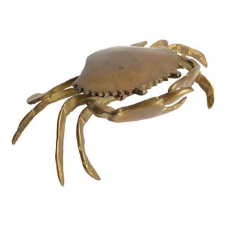 Vintage Brass Crab Trinket Box / Ashtray Coastal Beach Decor For Sale