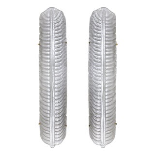 Italian Hand-Blown Murano Glass and Brass Feather Wall Sconces, 1990s, Set of 2 For Sale