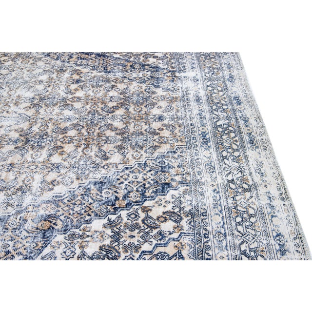 1960s Vintage Persian Malayer Distressed Beige Handmade Medallion Wool Rug For Sale In New York - Image 6 of 11