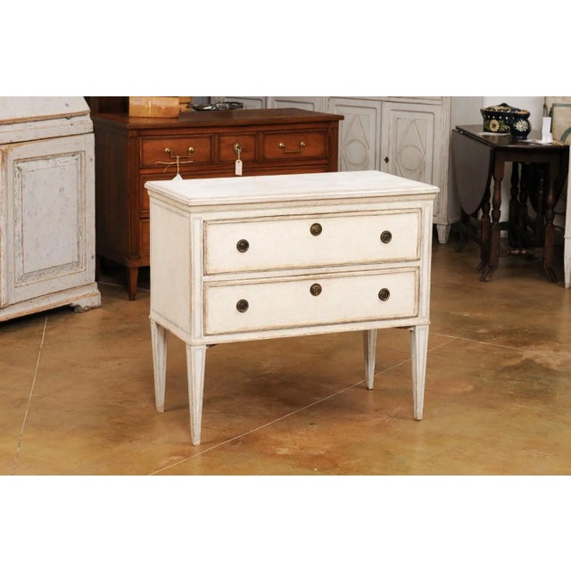 Swedish Gustavian Style 1890s Chest with Two Drawers and Grey Painted Outlines For Sale In Atlanta - Image 6 of 12