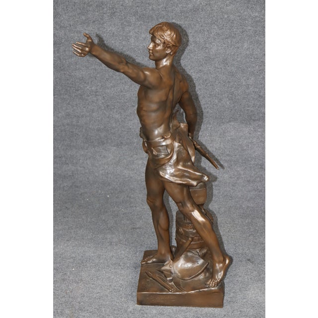 Antique French Bronze Titled Le Devoir Civique, After Eugene Marioton. For Sale - Image 9 of 16