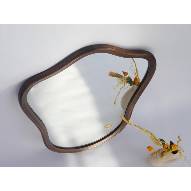 Brown Vintage Dutch Scalloped Wooden Mirror, 1950s For Sale - Image 8 of 11