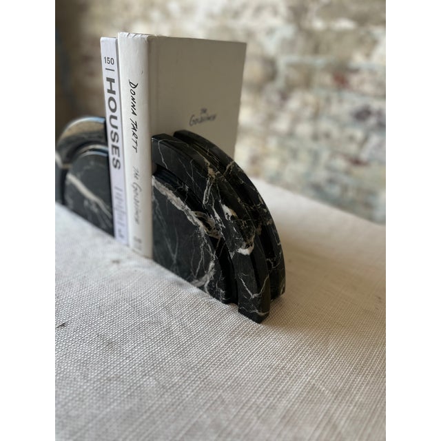 Art Deco Black & White Marble Bookends For Sale - Image 3 of 7