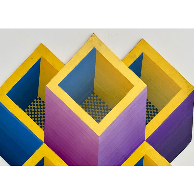 1970s Original 1970's Op Art Panel Painting For Sale - Image 5 of 10