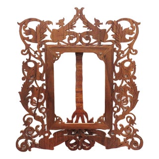 Folk Art Fretwork Wood Frame for Picture or Mirror With Griffins Fits 9 1/4" X 7" For Sale