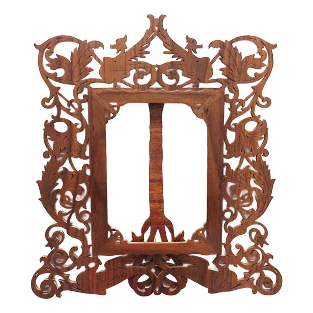 Folk Art Fretwork Wood Frame for Picture or Mirror With Griffins Fits 9 1/4" X 7" For Sale