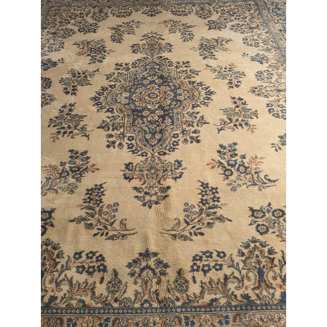 Mid 20th Century Vintage Mid-20th Century Persian Kerman Rug – Ivory & Dusty Blue – 9’3” X 13’ For Sale - Image 5 of 8