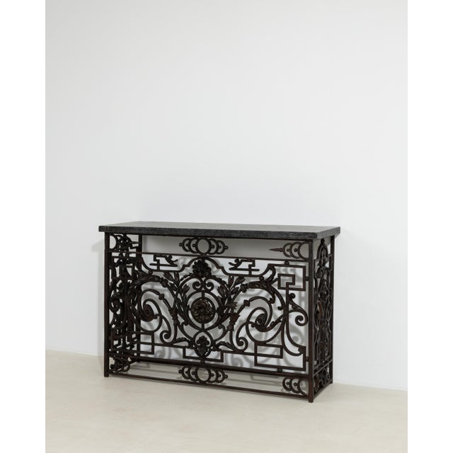Neoclassical Wrought Iron Console With Belgian Bluestone For Sale - Image 11 of 12