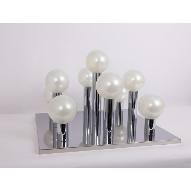 Motoko Ishii Large Flushmounts in Chrome and Perlmut by Motoko Ishii for Staff, 1970s, Set of 2 For Sale - Image 4 of 14
