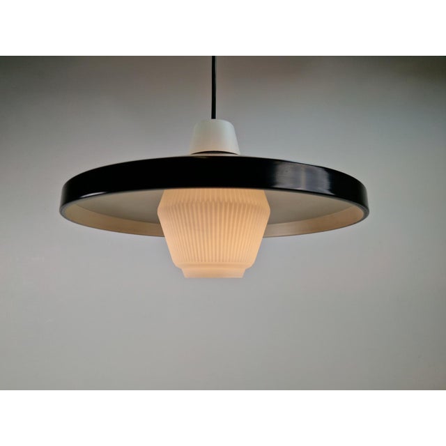 Metal Opaline Glass Pendant Lamp attributed to Louis Kalff for Philips, 1960s For Sale - Image 7 of 12