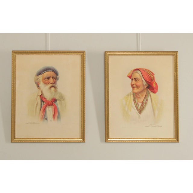 Antonio Enrico Fiorentino (Italian, 1895-1962), Vintage 20th C. Man and Woman Portraits, Lithograph, Signed Lower Left on...