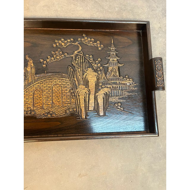 Mid 20th Century Mid 20th Century Asian Collapsible Wooden Butler’s Tray Two Tiered Table For Sale - Image 5 of 12