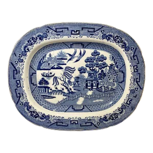 Antique Oval Blue Willow Serving Platter From England - Circa 1890