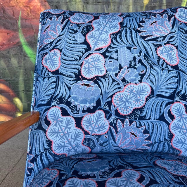 Pair of Mid Century Modern Klaus Haapaniemi & Co. Iceflower Blue Fabric Chairs For Sale - Image 9 of 10