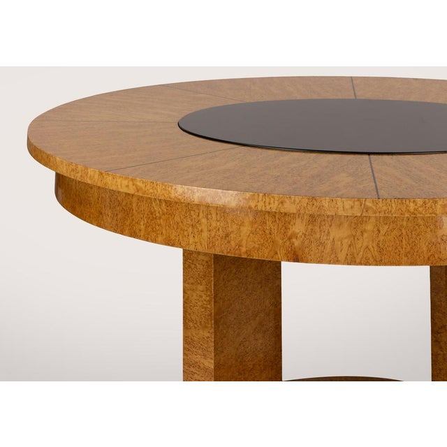 1930s Art Deco Round Dining Table in Bird’s-Eye Maple and Ebonized Glass, 1930s For Sale - Image 5 of 8