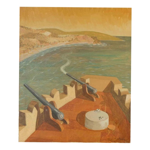 Alberto Gallerati, Bombardment with Tea, Oil on Canvas, 1970s For Sale