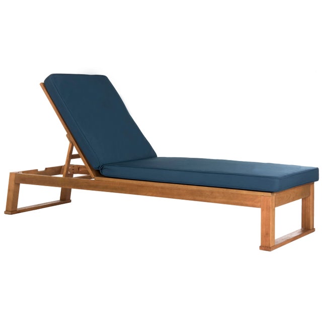 Wood Contemporary Sunlounger in Natural & Navy For Sale - Image 7 of 7