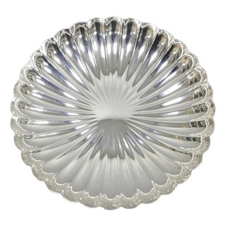 Antique Elkington English Regency 10.5" Round Scalloped Silver Plated Bowl Dish For Sale