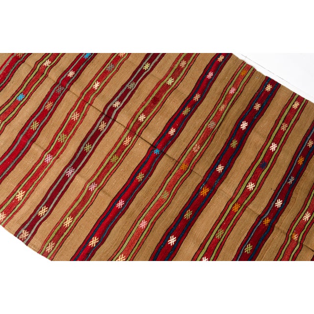 Apricot 1960s Handwoven Striped Tribal Rug With Small Motifs For Sale - Image 8 of 10