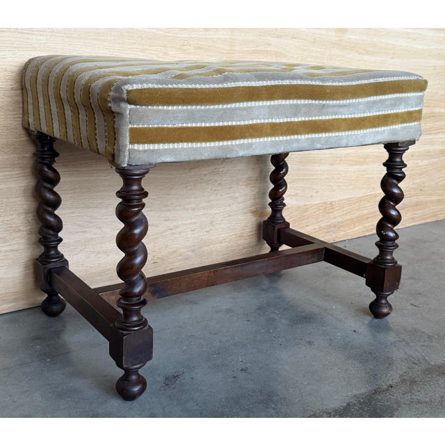 Pair of 20th century Spanish Solomonic Carved Solid Walnut Stools For Sale - Image 13 of 18