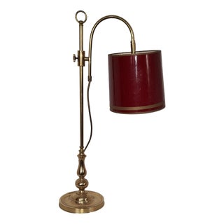 Vintage German Height-Adjustable Table Lamp with Brass Frame and Red Lacquered Shade, 1980s For Sale