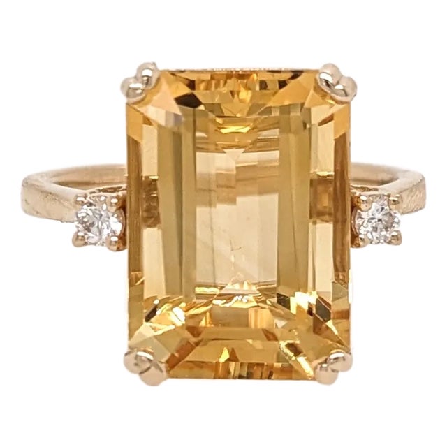 7ct Citrine Ring w Earth Mined Diamonds in Solid 14K Yellow Gold EM 14x10mm For Sale