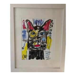 Contemporary Neo-Expressionist Dog Portrait Limited Edition Print. Basquiat Inspired Mixed Media Style Artist CathyV For Sale