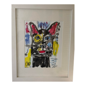 Contemporary Neo-Expressionist Dog Portrait Limited Edition Print. Basquiat Inspired Mixed Media Style Artist CathyV