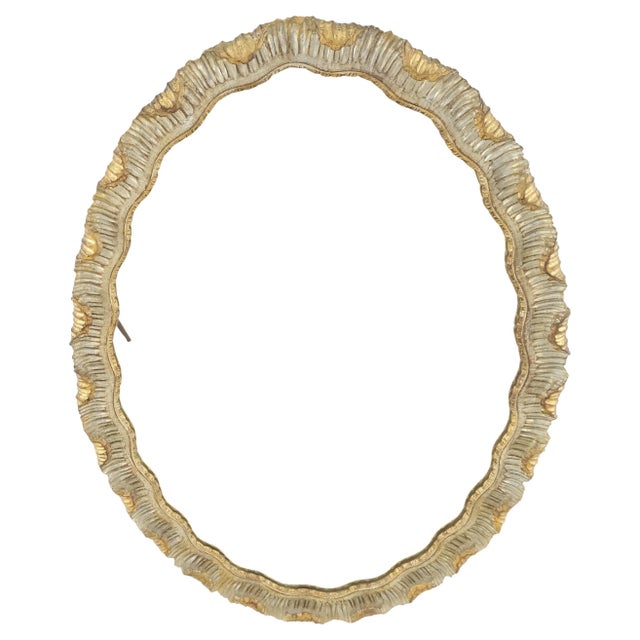 Carved Wood Scallop Edge Style Silver & Gold Gilt Oval c1970s Wall Mirror MINT!