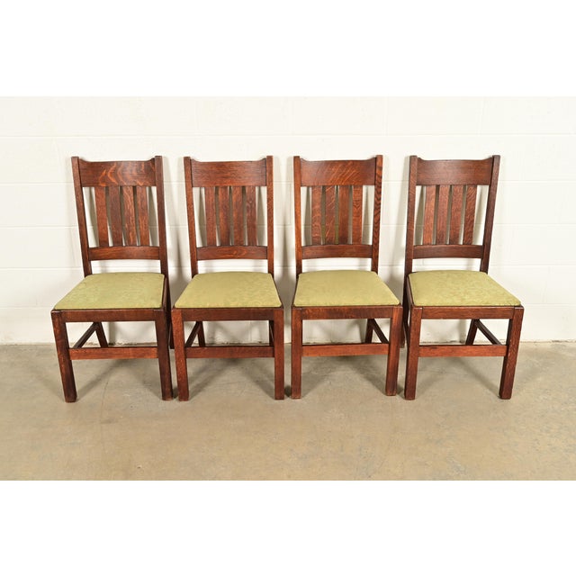 A gorgeous set of four antique Mission or Arts & Crafts dining chairs In the manner of Stickley Brothers USA, Circa 1910...