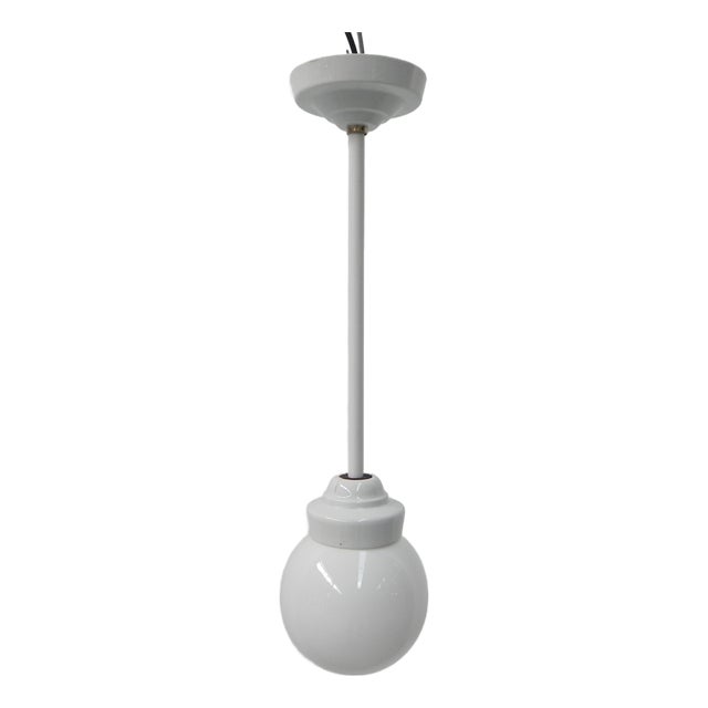 Art Deco Hanging Lamp with White Glass Ball, 1930s For Sale