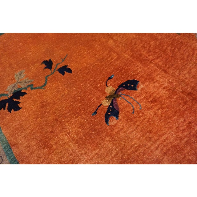 Orange 1920s Orange Floral Modern Antique Chinese Art Deco Rug 7' 10"x11' 6" Hand Knotted Carpet For Sale - Image 8 of 13